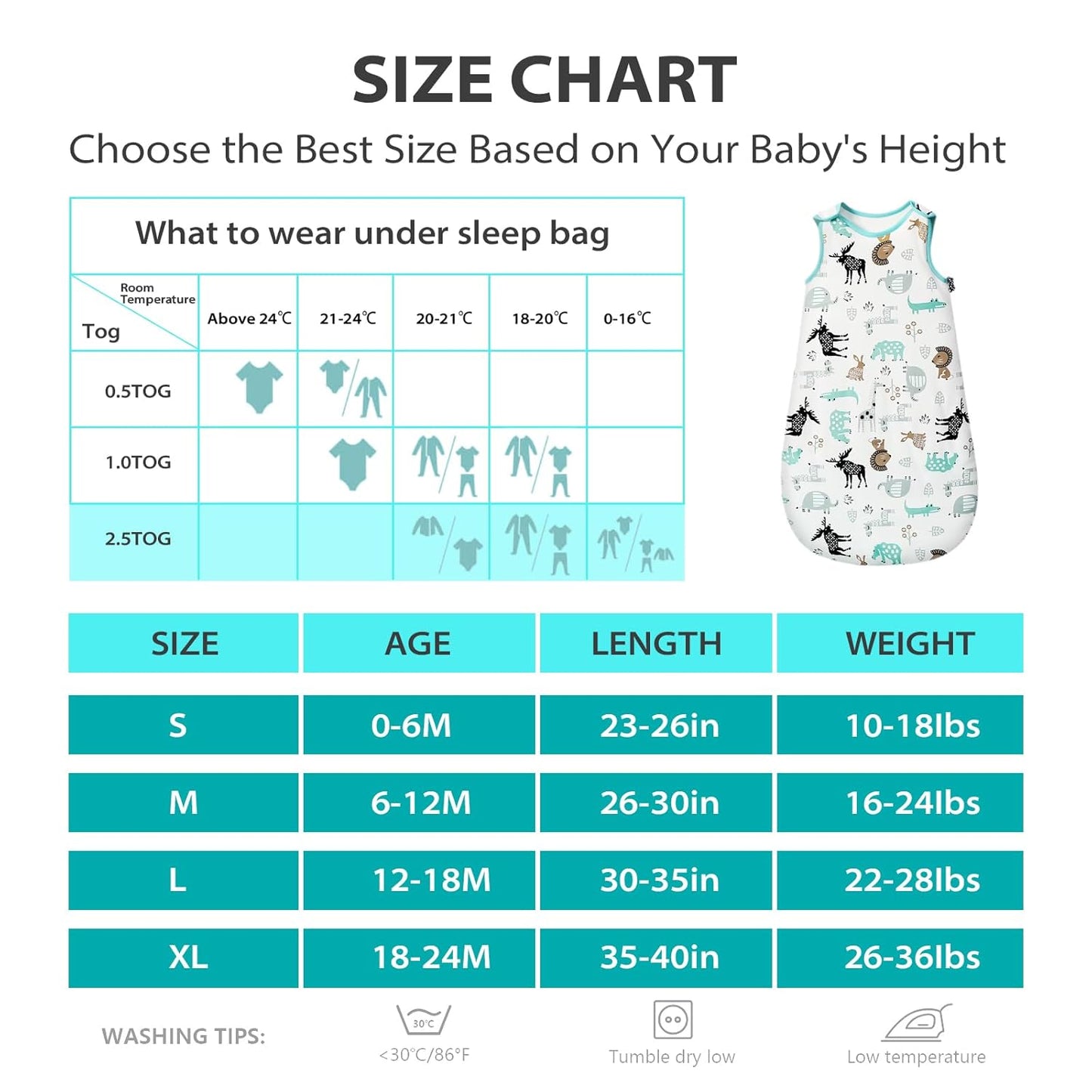 Mosebears 2.5 Tog Cotton Baby Winter Sleeping Bag Soft Adjustable