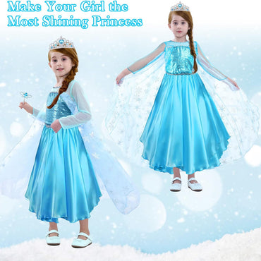 URAQT Enchanted Blue Princess Dress Costume with Magic Wand