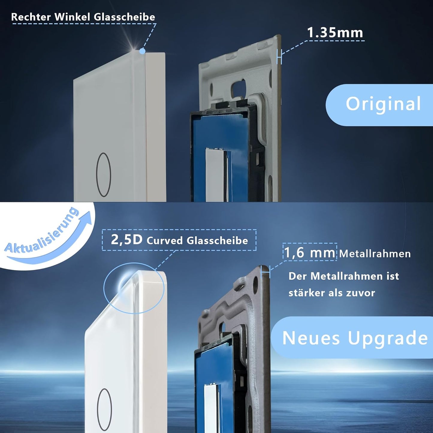 Sleek TAWOIA Touch Light Switch with Socket, EU Standard, 2.5D Curved Glass