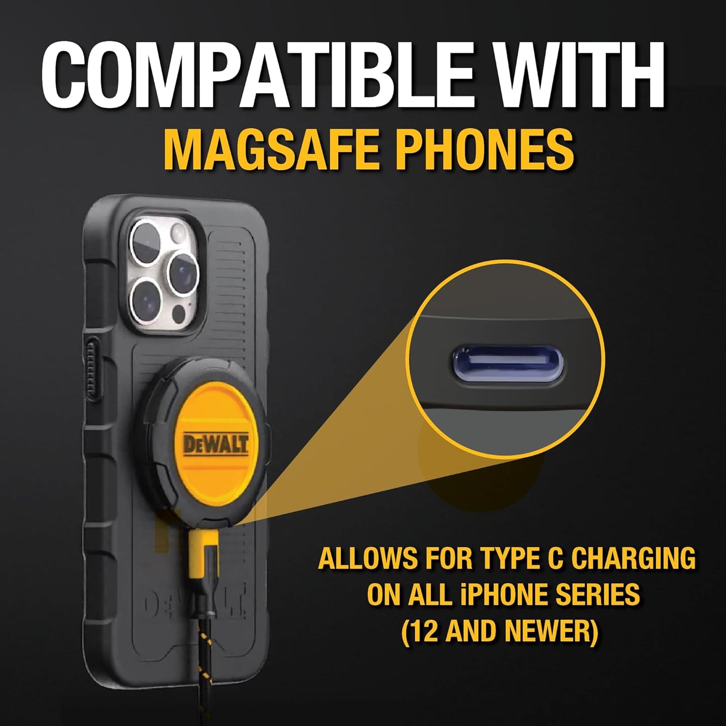 DEWALT Heavy-Duty 15W MagSafe Wireless Charger with Wall Mount