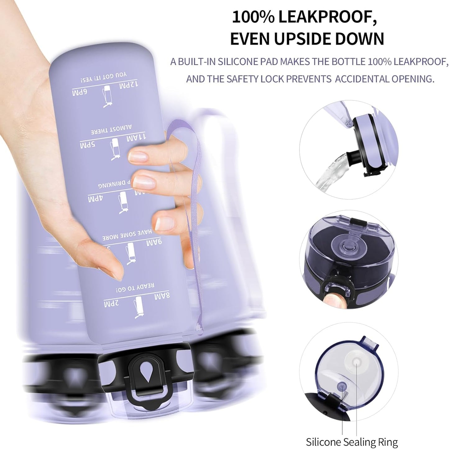 HoneyHolly 1.5L Leak-Proof Time-Marked Sports Water Bottle for Active