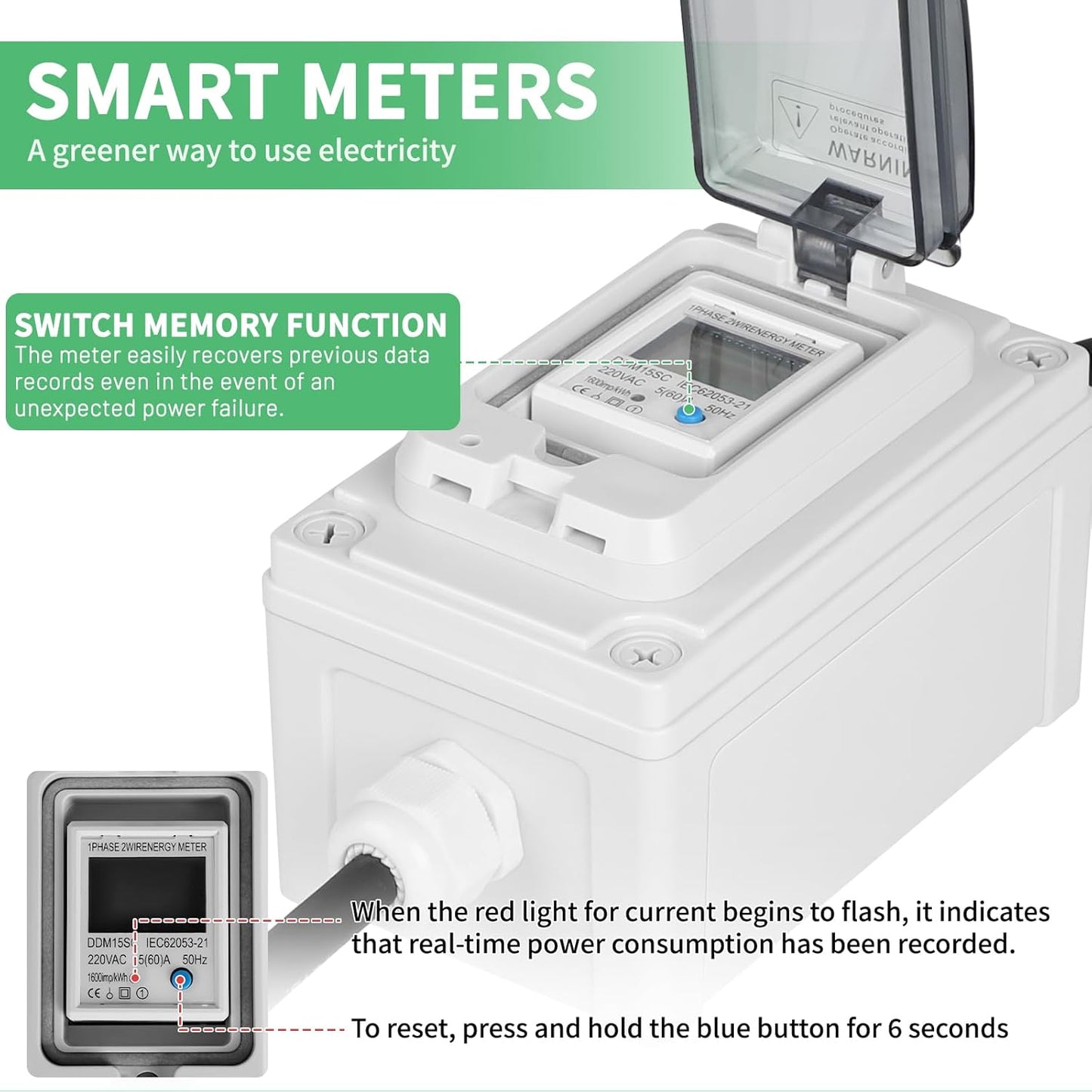 SWAWIS Mobile Digital Power Meter 230V IP67 Outdoor KWH Energy Monitor Socket