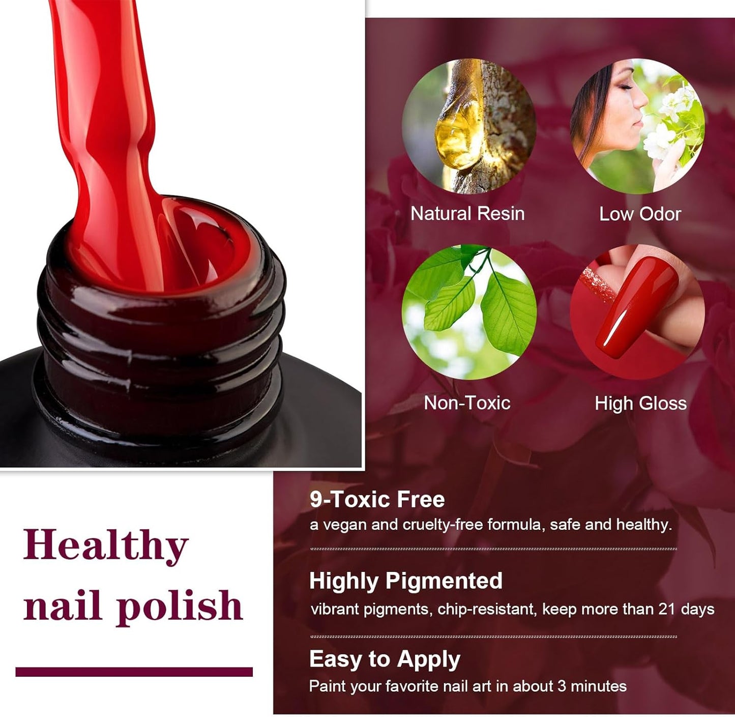 INPING 10-Color Red Black Glitter UV Gel Nail Polish Set