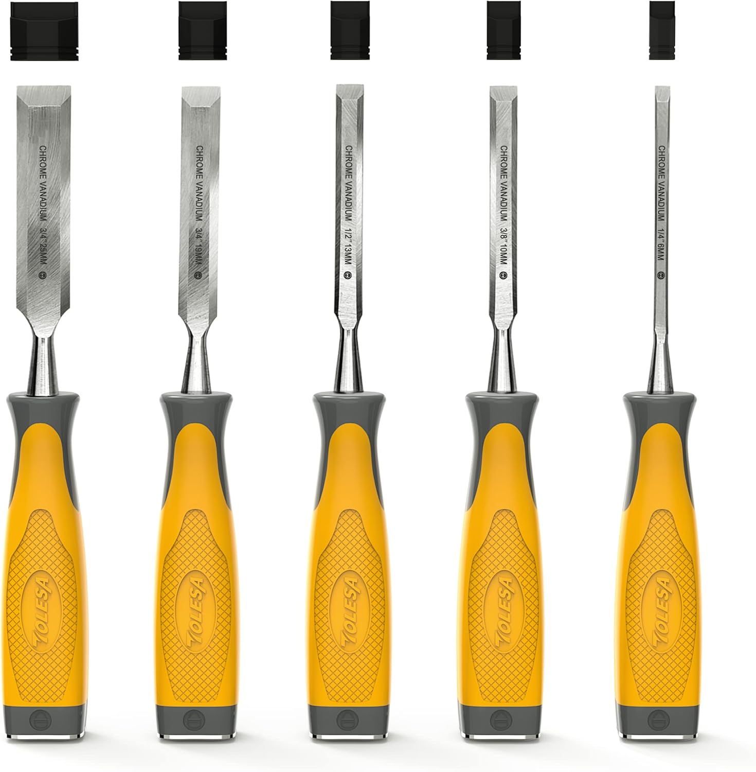 TOLESA 5-Piece Wood Chisel Set Cr-V Steel Soft Grip