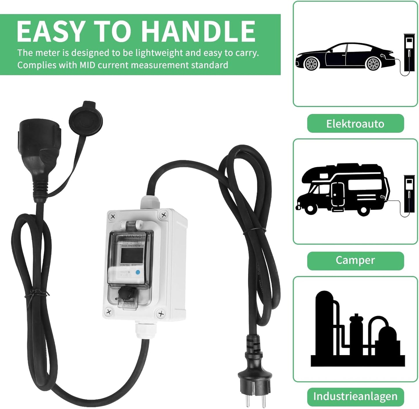 SWAWIS Mobile Digital Power Meter 230V IP67 Outdoor KWH Energy Monitor Socket