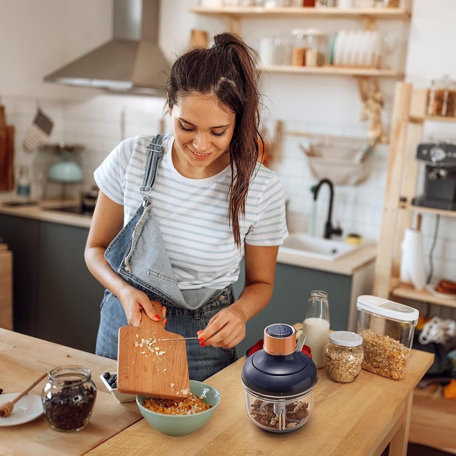 400W 2-Speed Electric Food Processor with Dual Glass Bowls