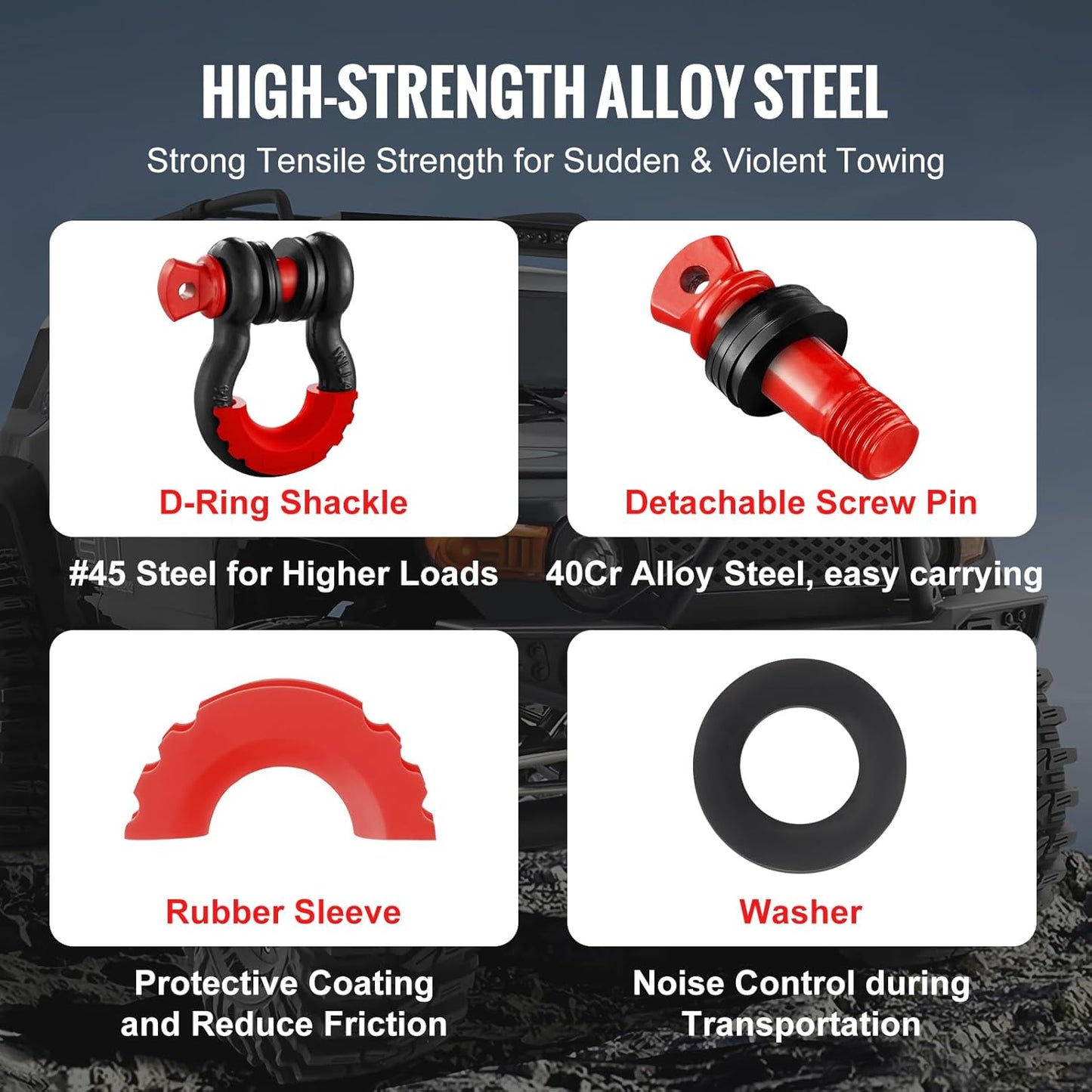 VEVOR 4.75 Ton D-Ring Alloy Steel Tow Shackles for ATV Trucks