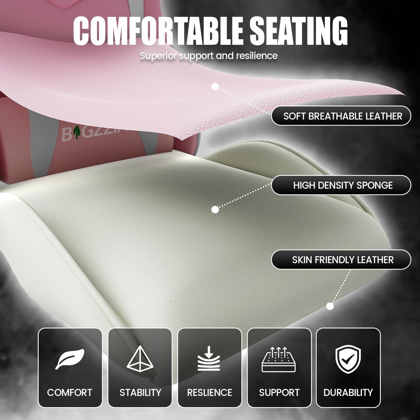 Bigzzia Purple Pink Gaming Chair with Reclining Back Support