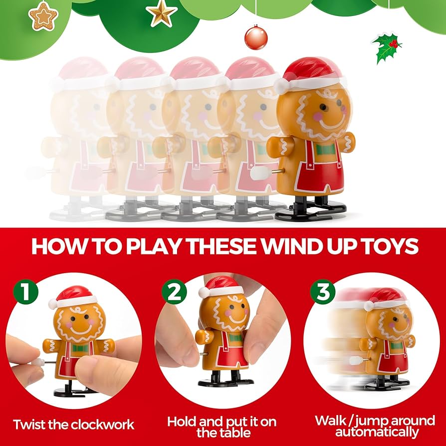 Baker Ross Wind-Up Gingerbread Men – Pack of 3 Holiday Toys