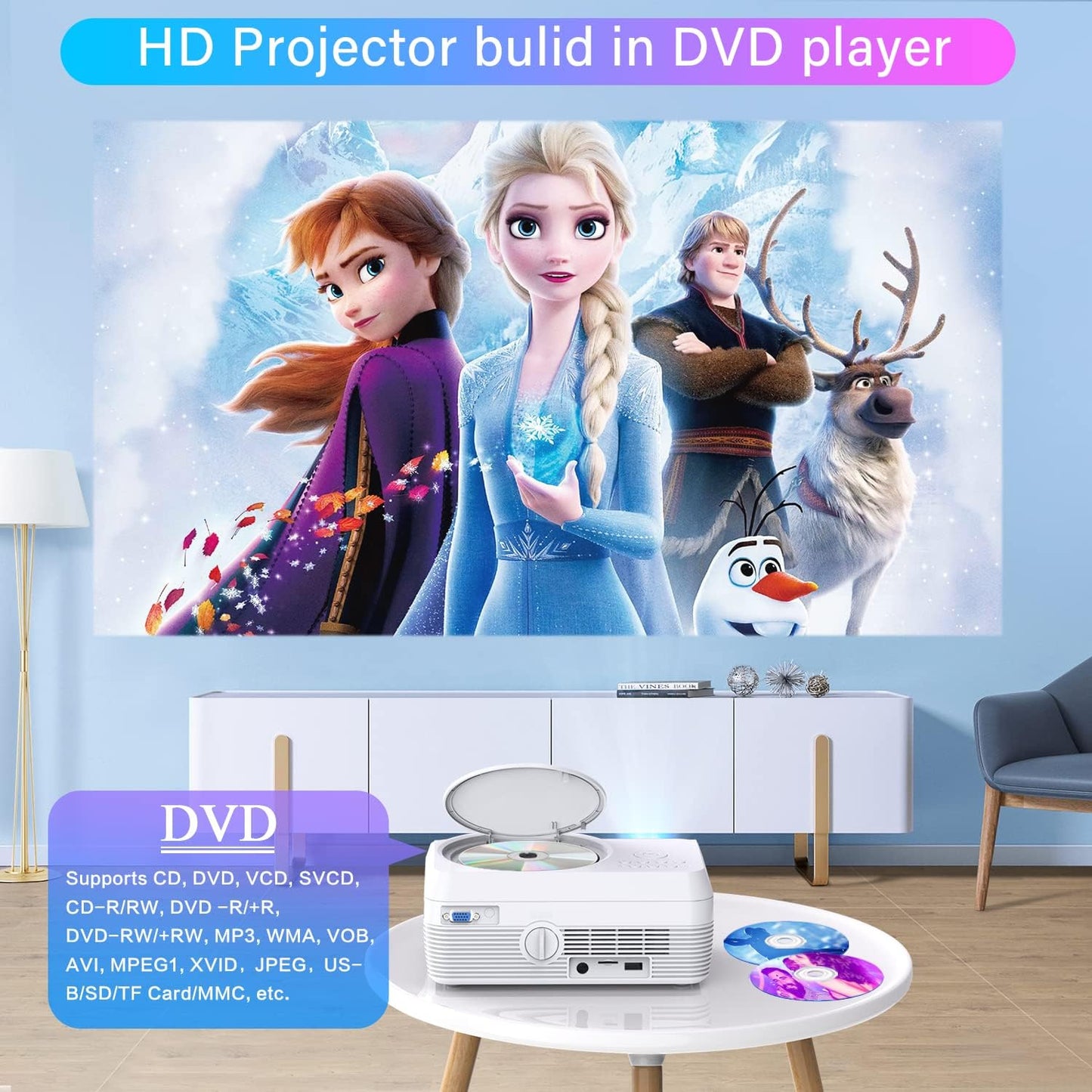 Dxyiitoo 12000 Lumen Full HD Bluetooth Projector with DVD Player