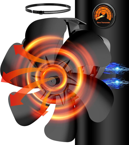 Semai Magnetic Fireplace Fan with 6 Blades and Thermometer