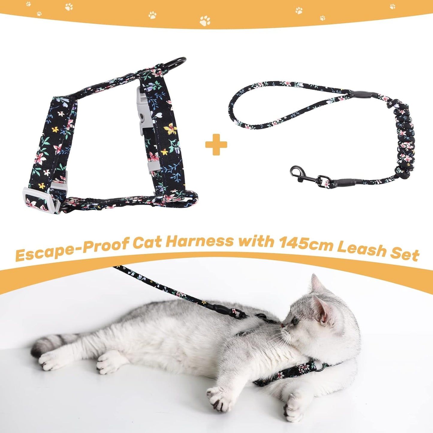 PETTOM Floral Cat Harness and Leash Set - Escape Proof Design