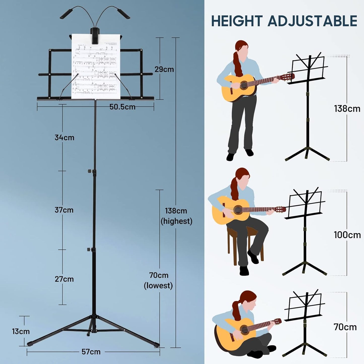 CAHAYA Portable Foldable Music Stand with LED Light and Table Holder