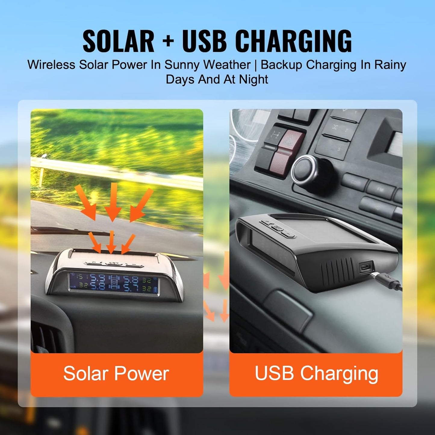 VEVOR 6-Sensor RV Tire Pressure Monitoring System with Solar Power - Gomix Brands Outlet