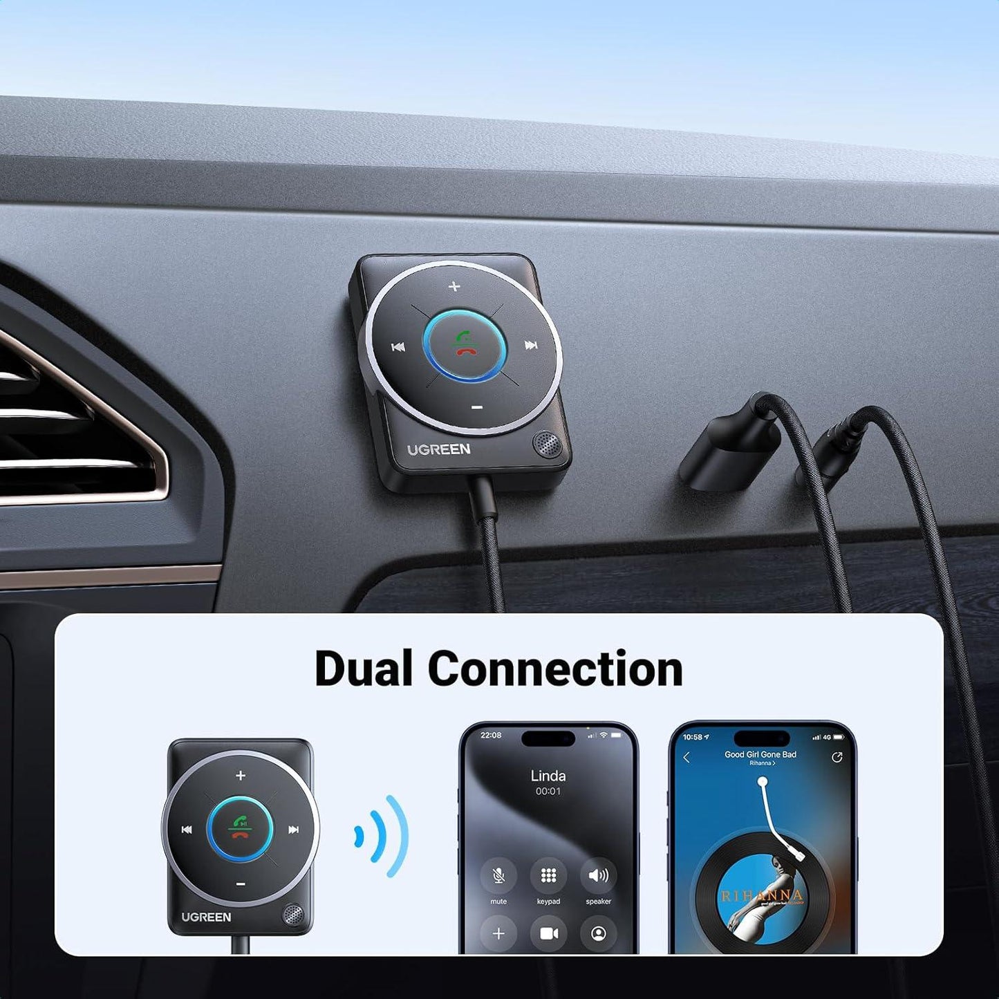 UGREEN Bluetooth 5.4 Aux Car Adapter Receiver with Dual Connection - Gomix Brands Outlet