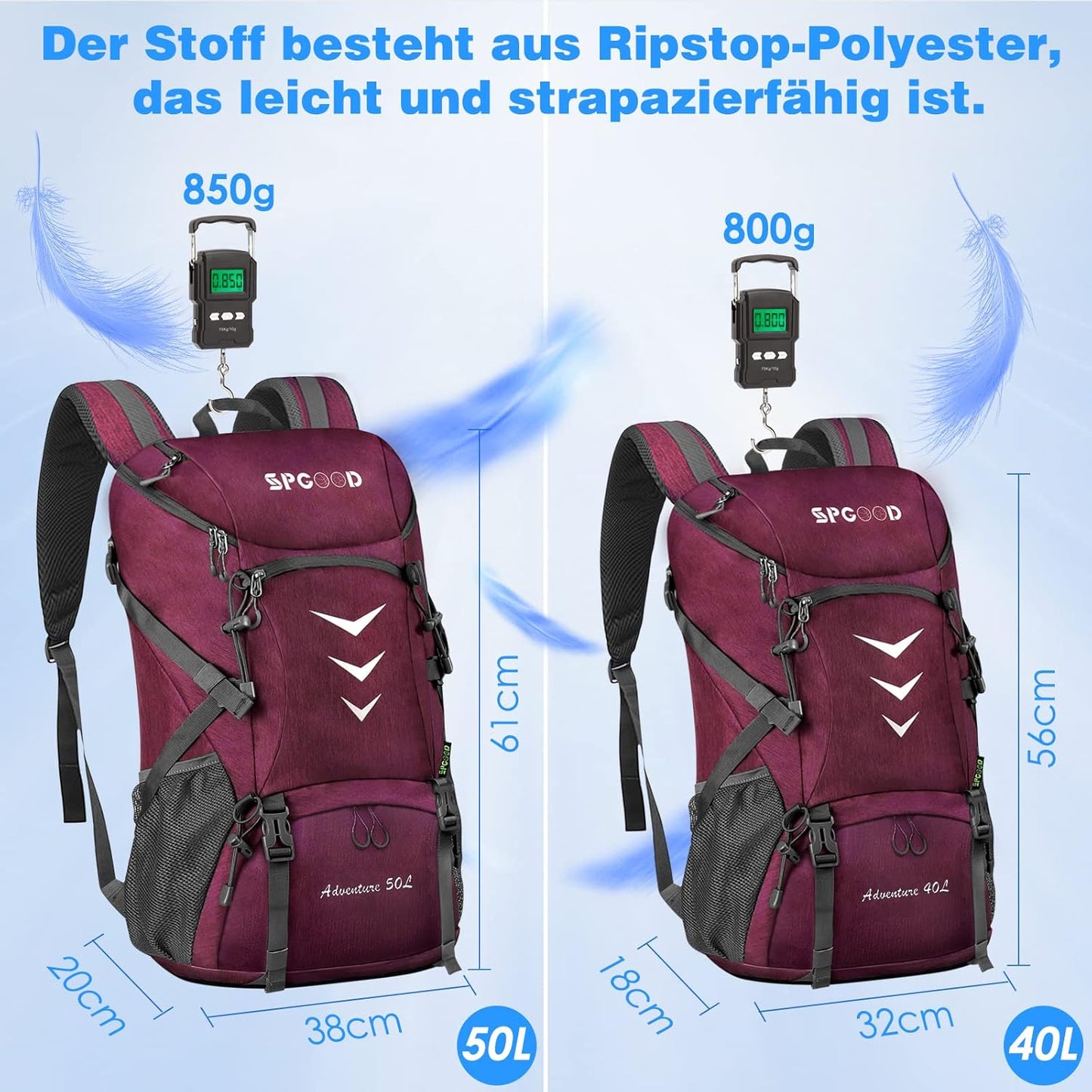 SPGOOD Unisex Waterproof Hiking Backpack 50L Large Capacity