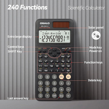 OSALO 240-Function Solar Scientific Calculator with Protective Cover - Gomix Brands Outlet