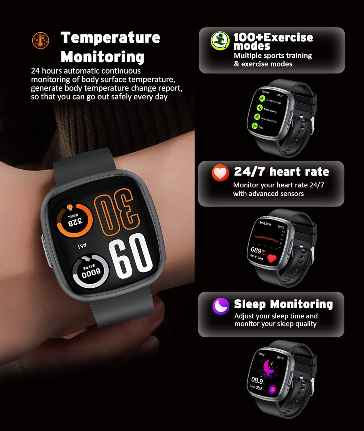 Waterproof 1.72" HD Smartwatch with 100+ Fitness and Health Tracking