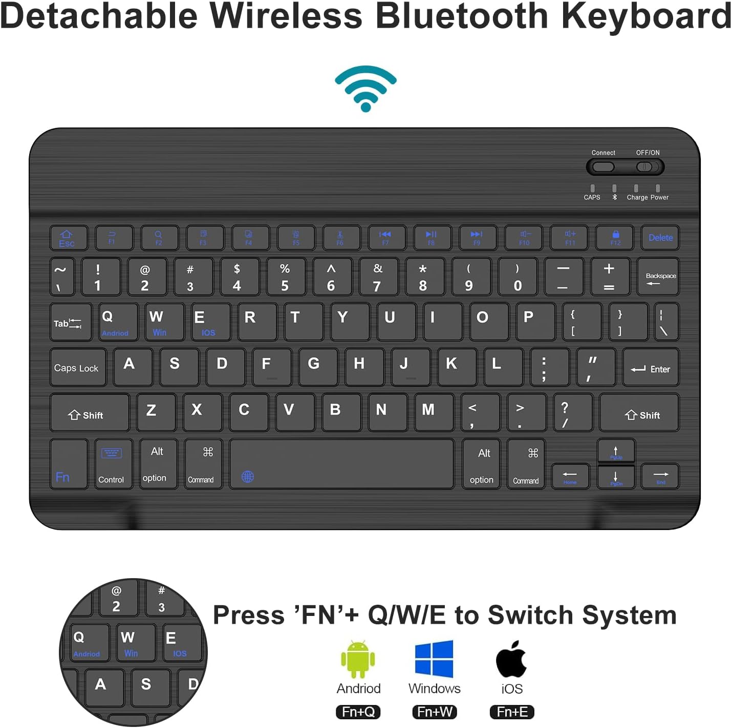 IVEOPPE Detachable Keyboard Case for iPad 10.2‑inch – Black, Lightweight, Backlit