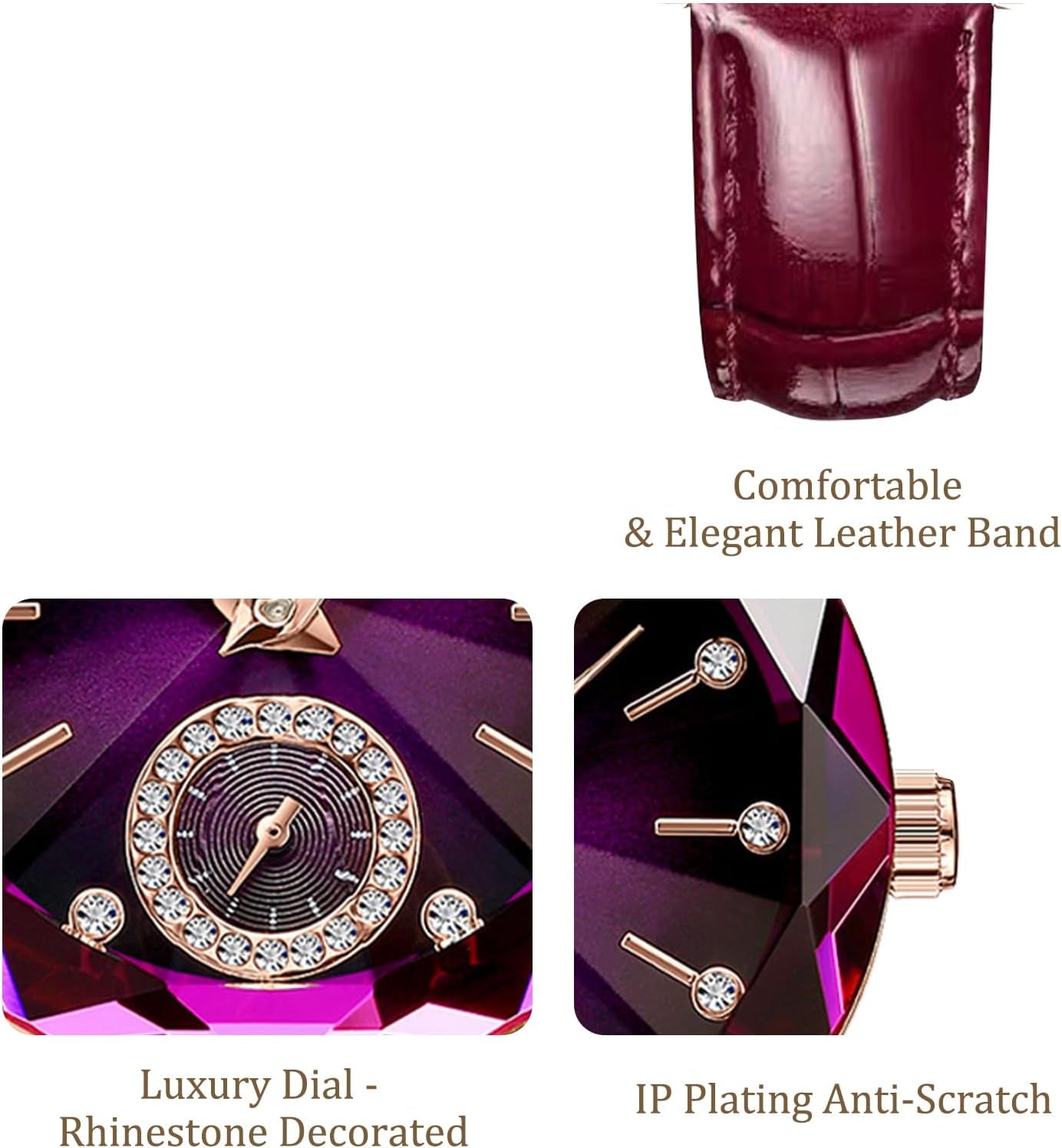 Elegant Diamond Dial Women's Leather Strap Fashion Analog Timepiece Gift Watch