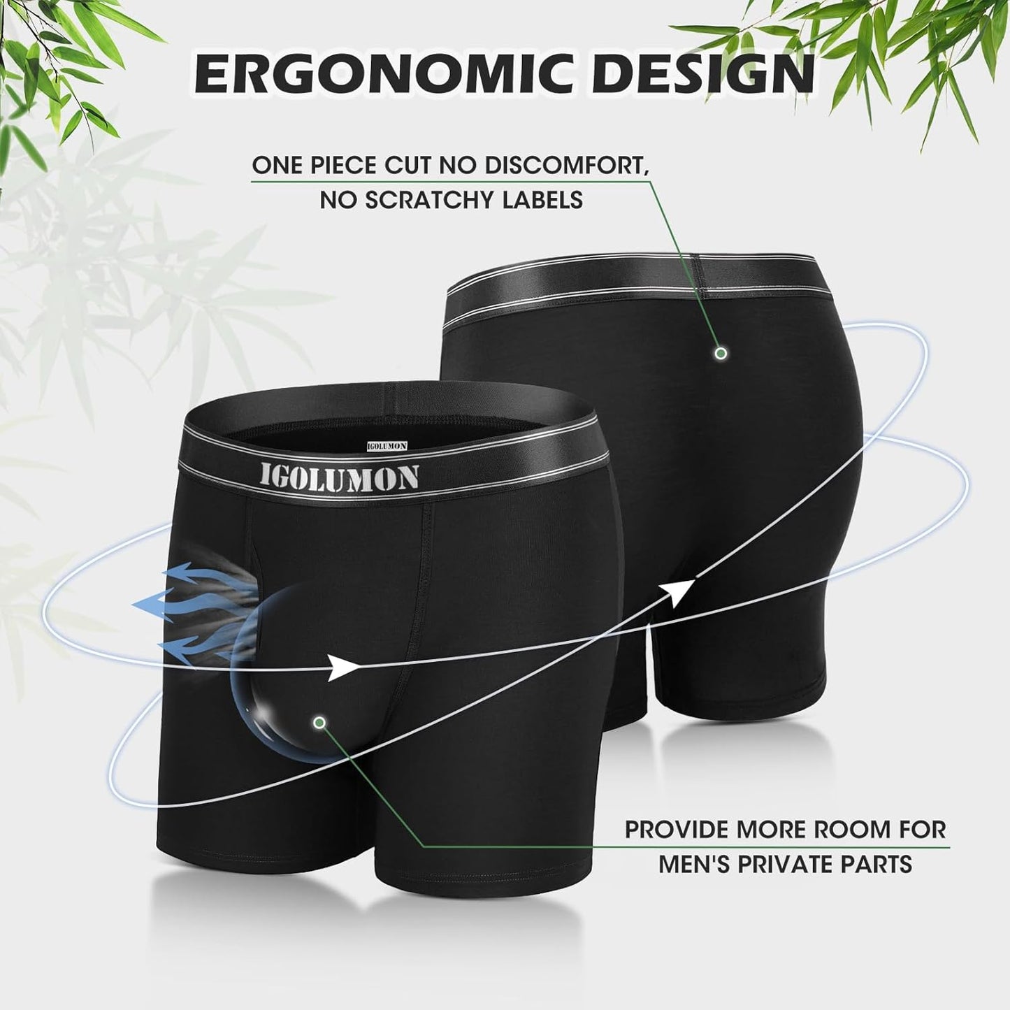 IGOLUMON 6-Pack Men's Bamboo Boxer Shorts – Soft Breathable Comfort