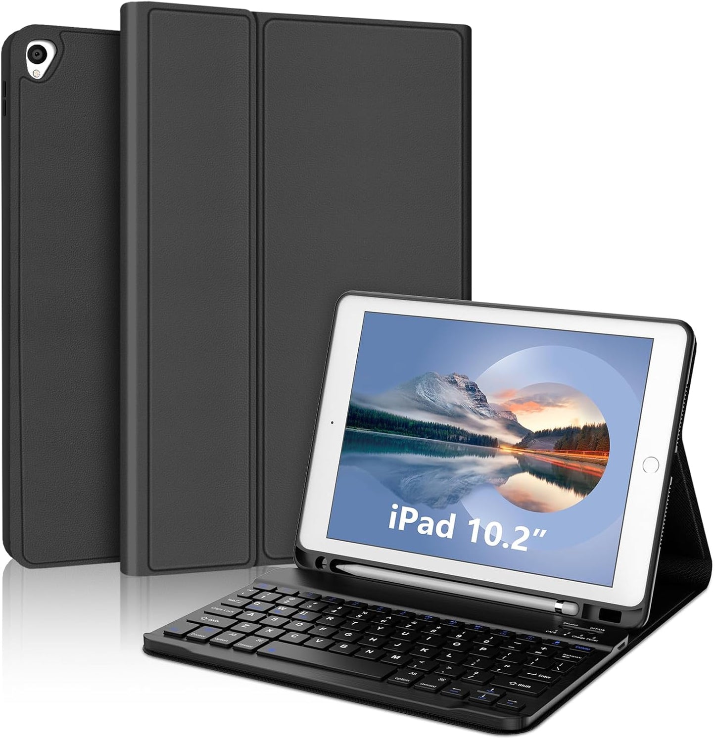 IVEOPPE Detachable Keyboard Case for iPad 10.2‑inch – Black, Lightweight, Backlit