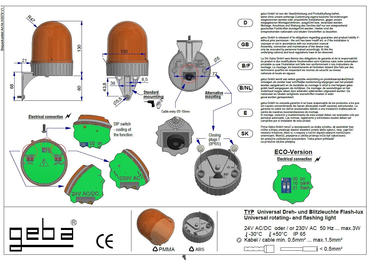 geba Orange LED Blink and Flash Signal Light for Vehicles