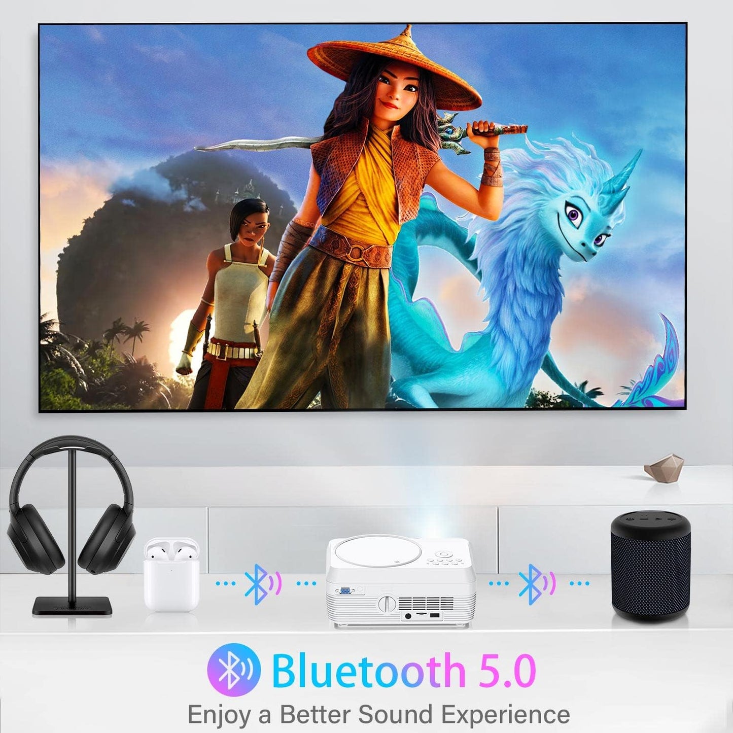 Dxyiitoo 12000 Lumen Full HD Bluetooth Projector with DVD Player