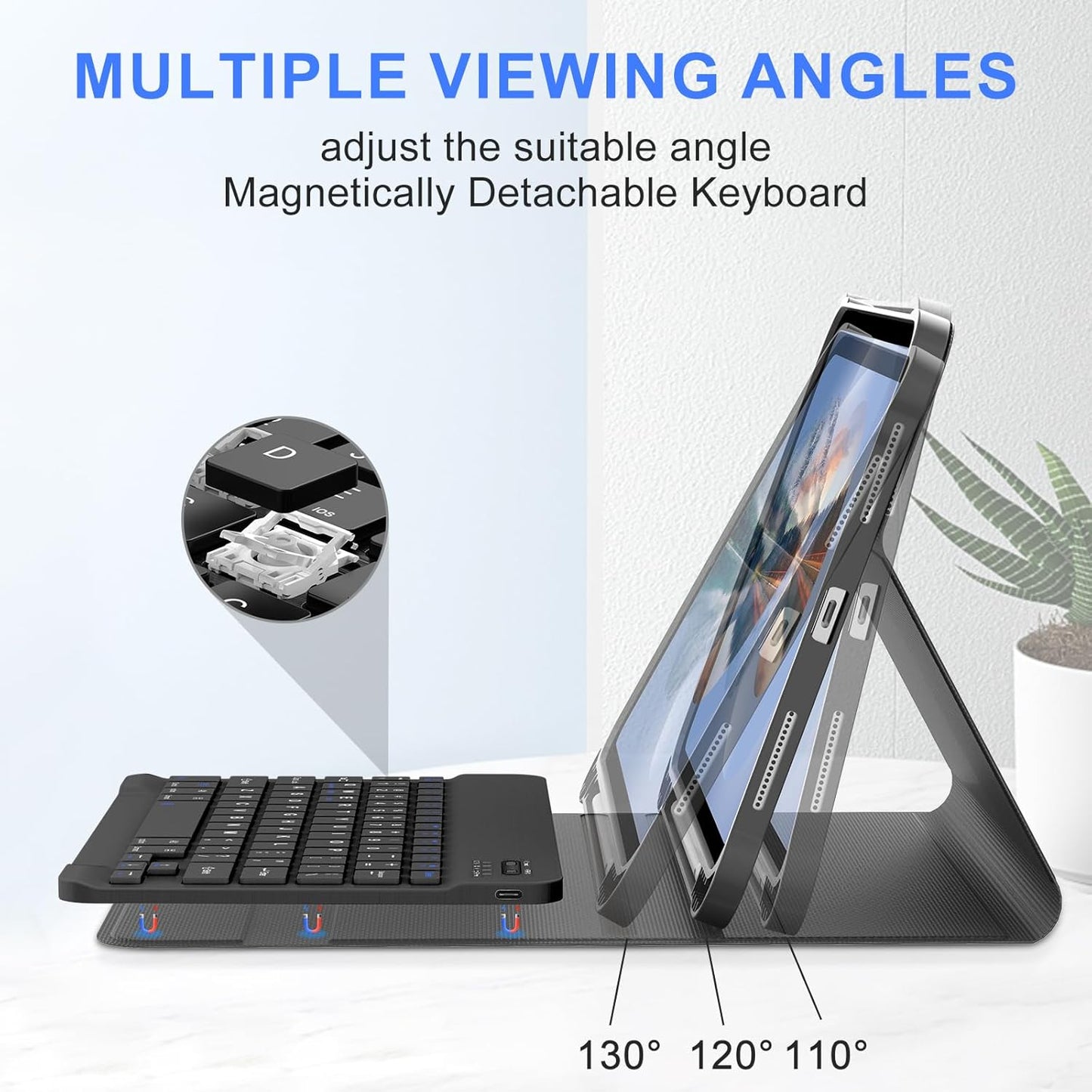 IVEOPPE Detachable Keyboard Case for iPad 10.2‑inch – Black, Lightweight, Backlit