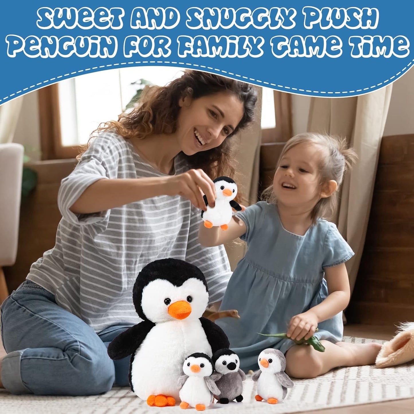 5‑Piece Penguin Plush Set – 14‑Inch Mommy with 4 Baby Penguins