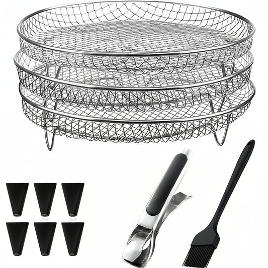 Konesky 3‑LayerAir Fryer Rack Stainless Steel Stackable Design
