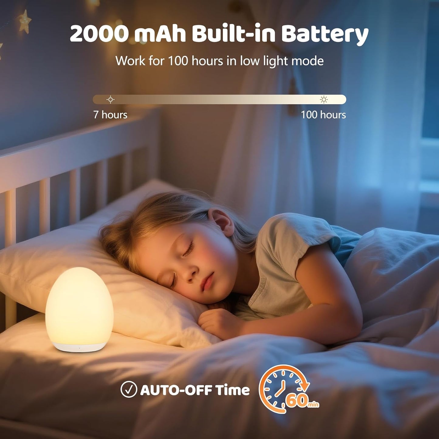 MediAcous Egg Night Light – 7‑Color Dimmable Touch Nursery Lamp