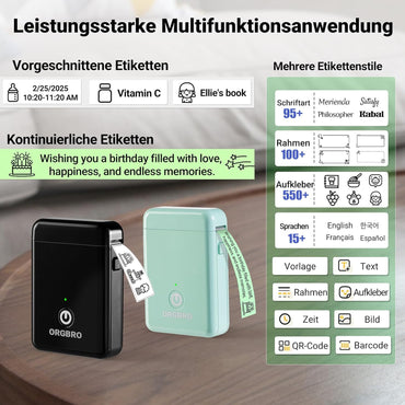 ORGBRO X1 Portable Bluetooth Mini Label Printer with Tape – Compact Wireless Label Maker for Home, School & Office