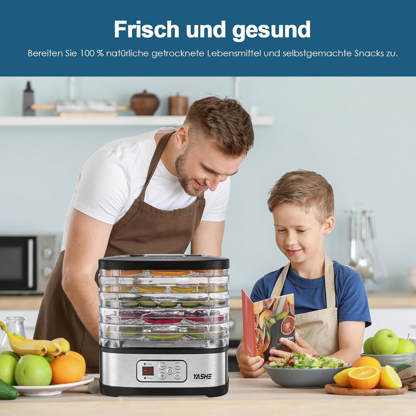 YASHE GGJ-261B 5‑Tray Food Dehydrator with LED Display, 35‑70°C Temperature Range, 72‑Hour Timer