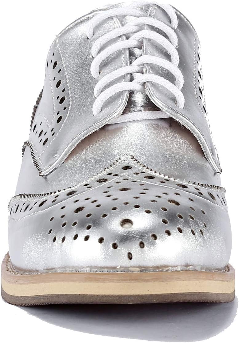 U-lite Women's Perforated Lace-Up Wingtip Leather Flat Oxford Shoes