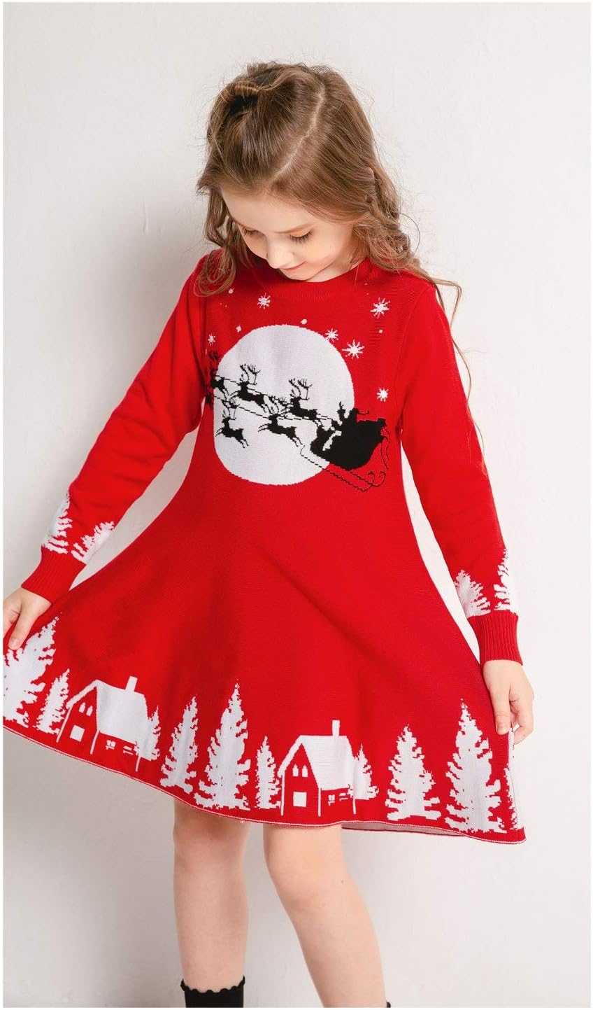 SMILING PINKER Girls Christmas Reindeer Knitted Dress – Warm Festive Outfit