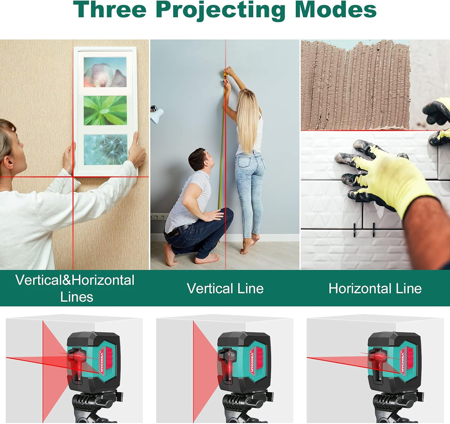 Hychika 50-Foot Self-Leveling Cross Line Laser Level with Dual Modules