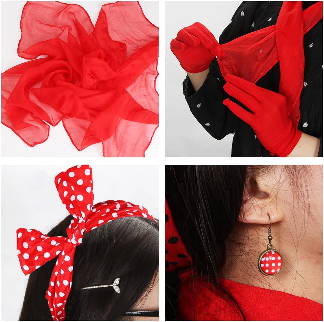 Aurasky Vintage Rockabilly Costume Accessory Set – Red & Black