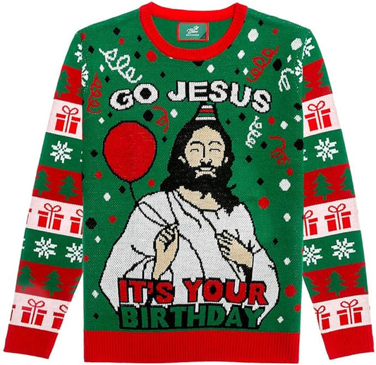Hilarious Unisex 'Go Jesus It's Your Birthday' Ugly Christmas Sweater Knit Jumper
