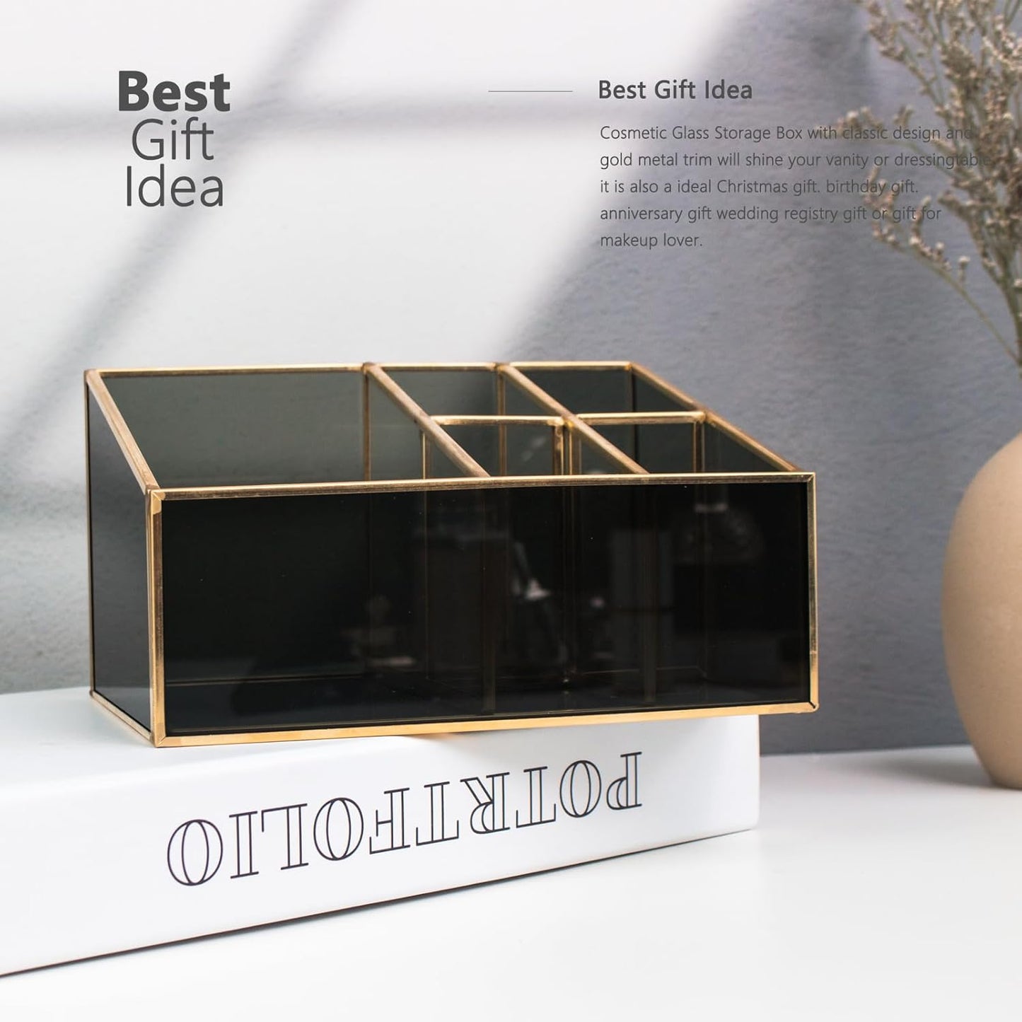 Makeup Organizer Gold Vintage Makeup Organizer with Brass Trim and Holder