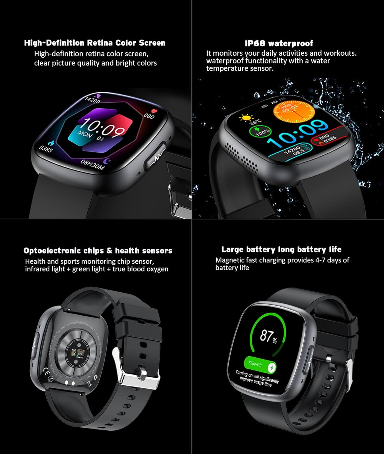 Waterproof 1.72" HD Smartwatch with 100+ Fitness and Health Tracking