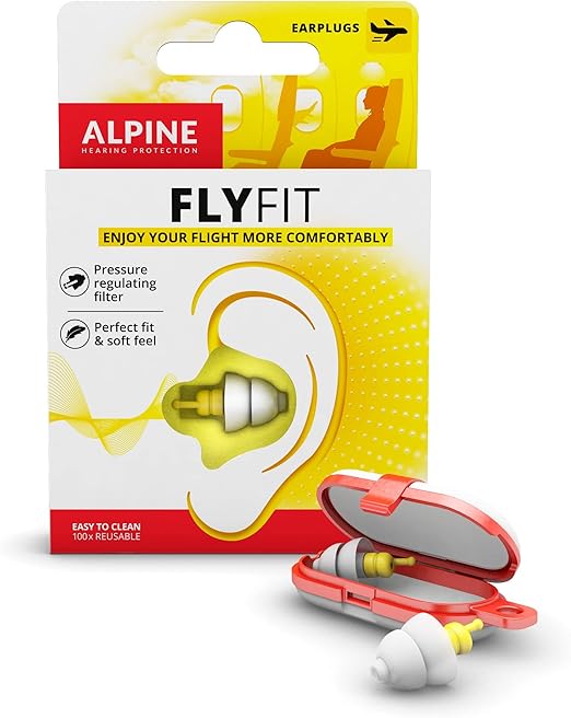 Alpine FlyFit Ear Protection Earplugs for Airplanes – Pressure Regulating Travel Earplugs