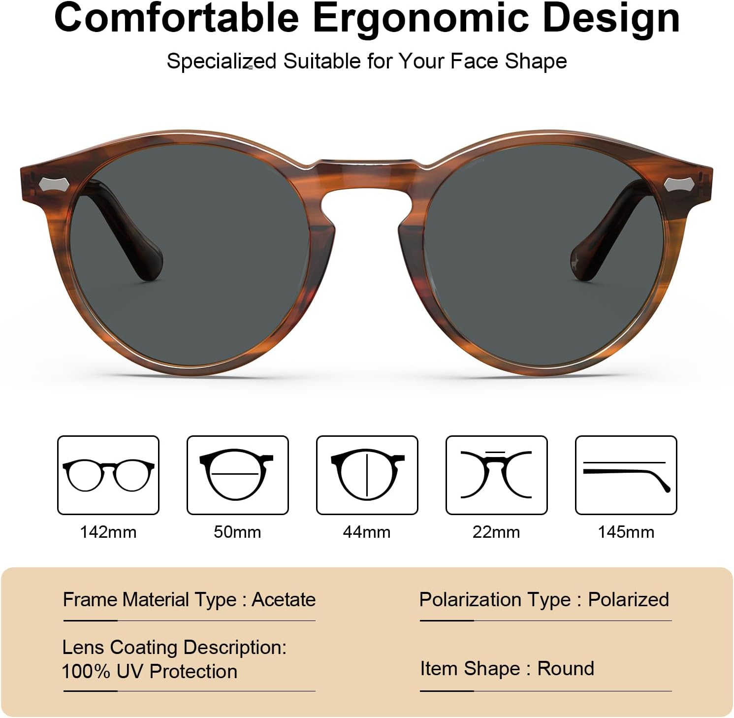 CARFIA Men's Polarized Retro Round Acetate Sunglasses UV400