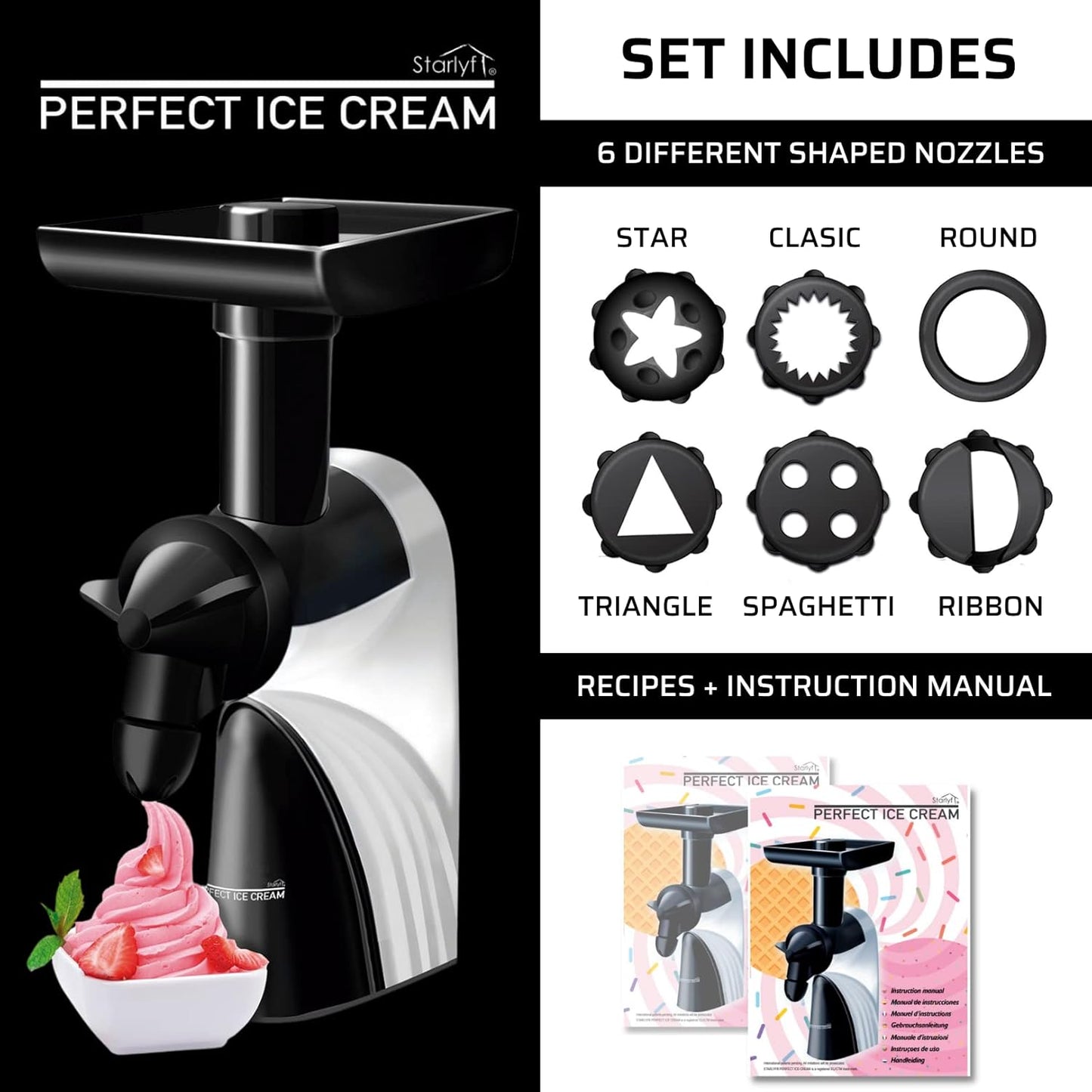 Starlyf Natural Ice Cream Maker with 6 Nozzles, Gluten-Free