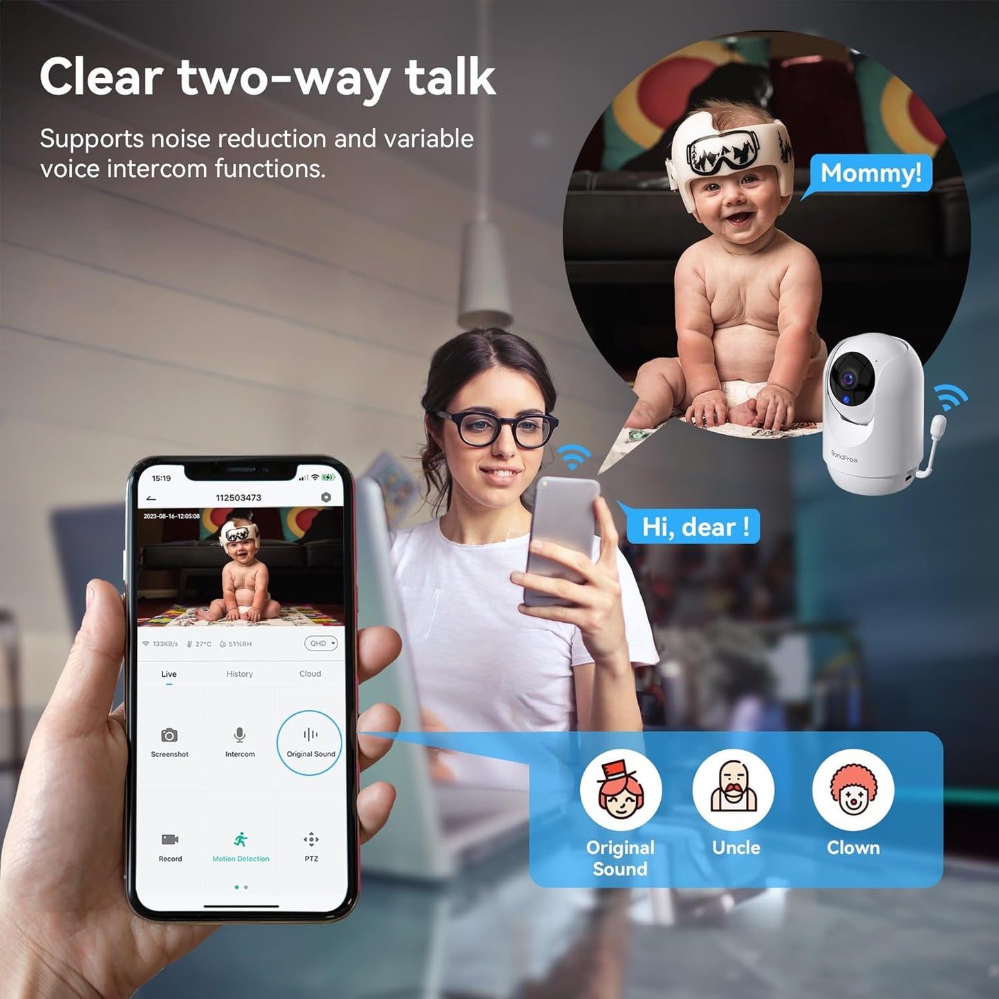 BondFree 2K HD Baby Monitor with Camera and Audio: Crystal Clear View
