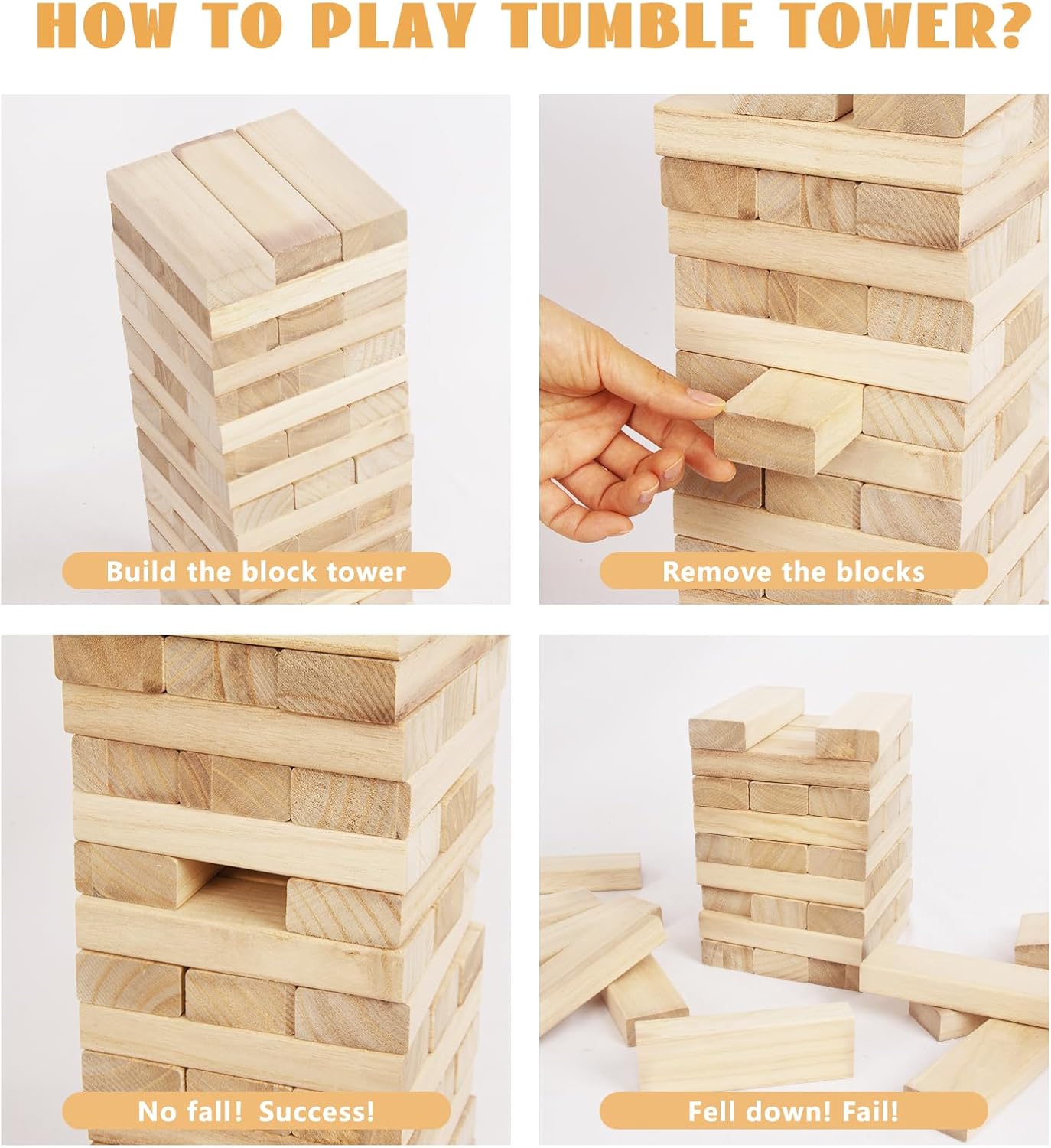 Giant Wooden Tumble Tower Game – 60 Large Timber Blocks