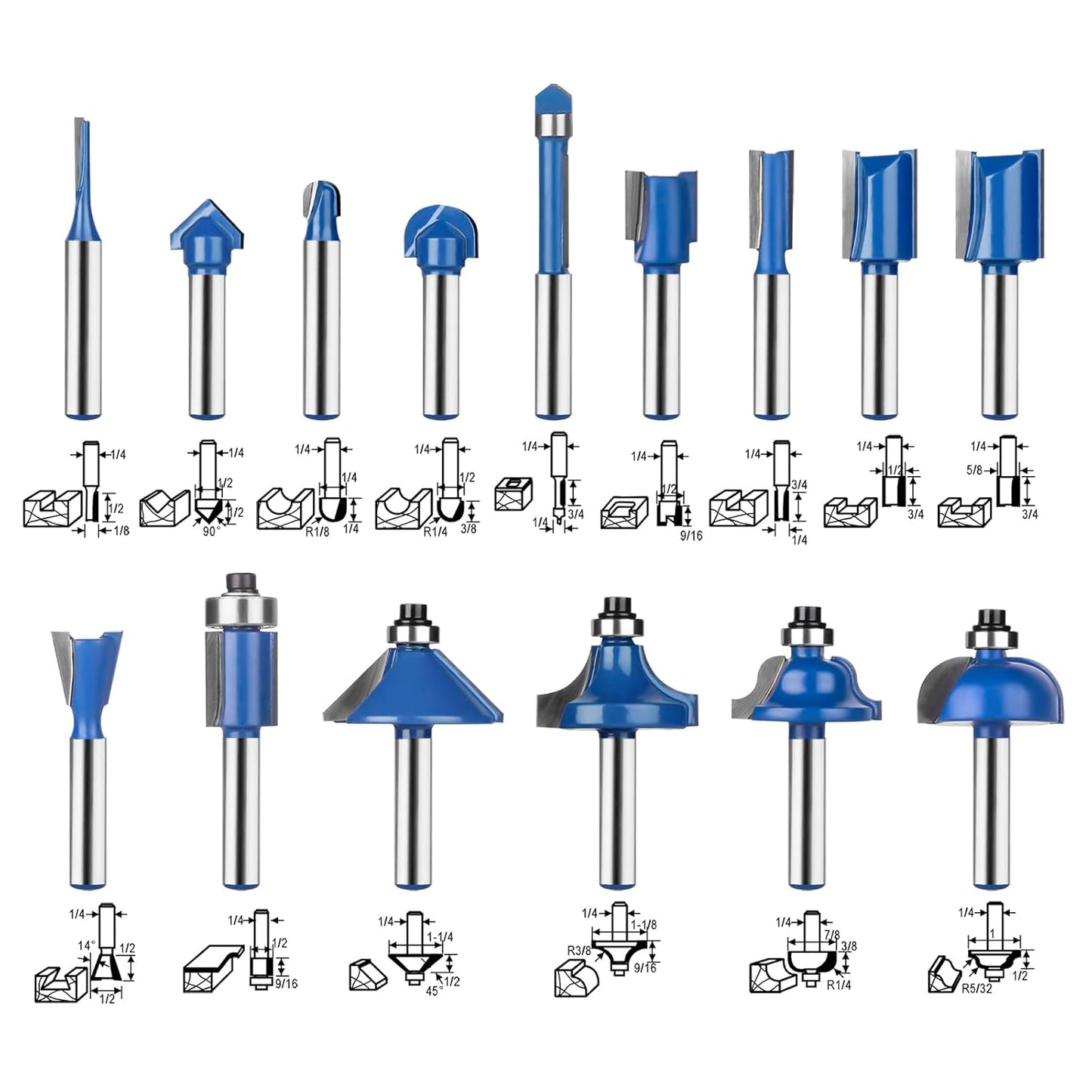 BAIDETS Plus 15 Piece Wood Router Bit Set