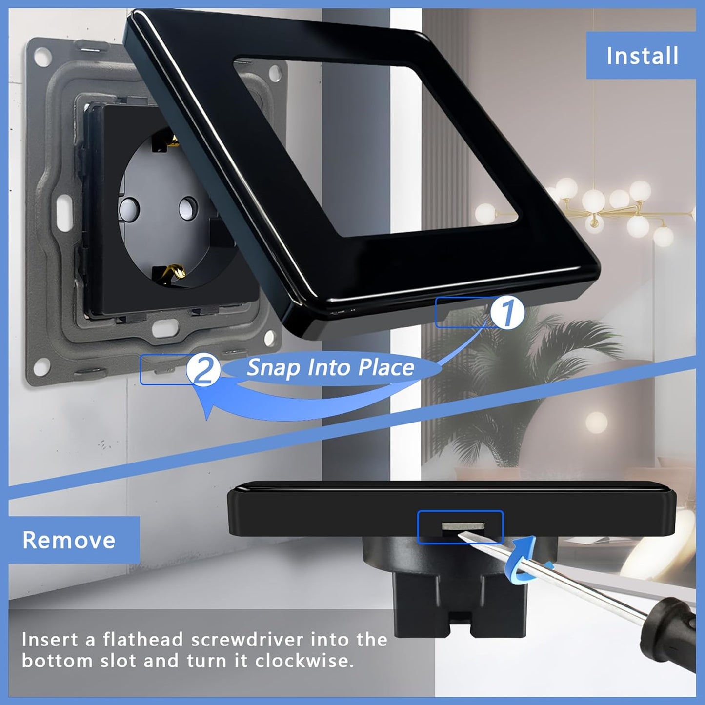 TAWOIA Premium Schuko Socket: EU Standard Single Flush-Mounted Wall Outlet with Elegant Curved Glass Plate