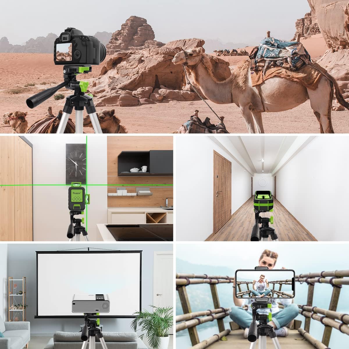 Huepar TPD05 Lightweight Aluminum Mini Tripod – Adjustable 3‑Way Pan