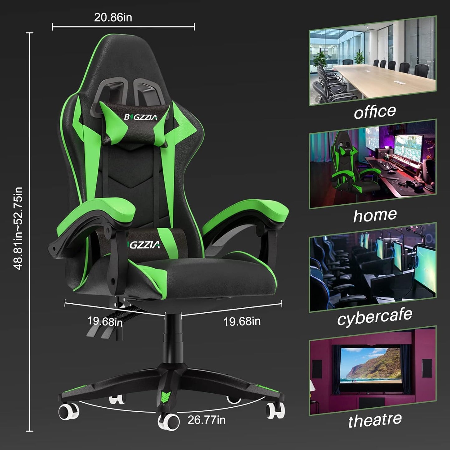 Bigzzia Cute Cat-Ear Gaming Chair with Massage Lumbar, Reclining